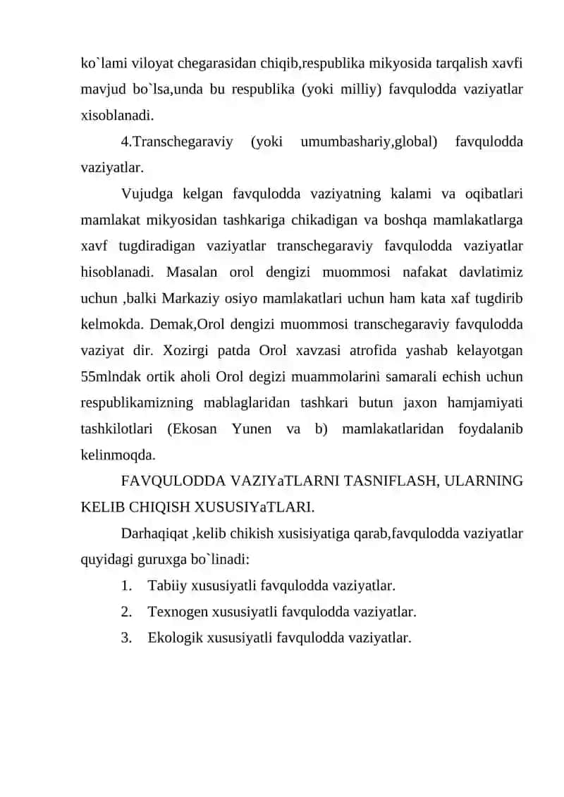 Favqulodda vaziyatlarning tasnifi 4