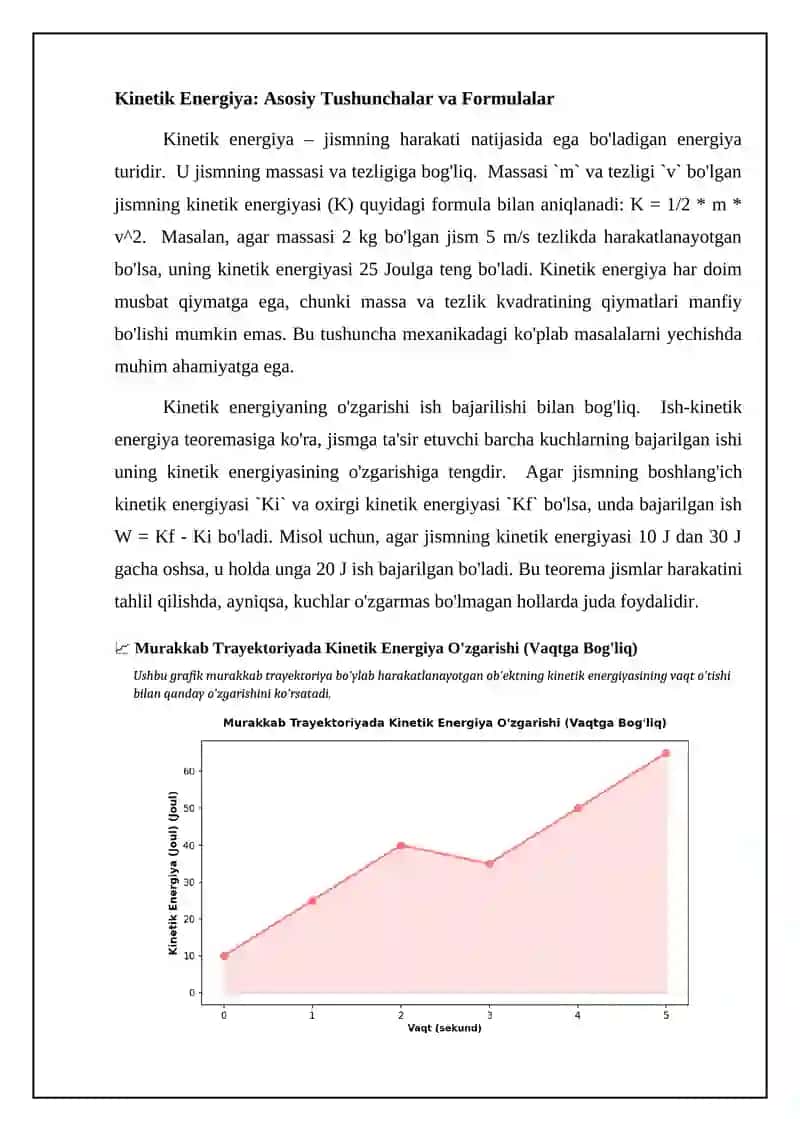 Kinetik va potensial energiya hamda murakkab trayektoriyada integral hisob qo'llanilishi 4