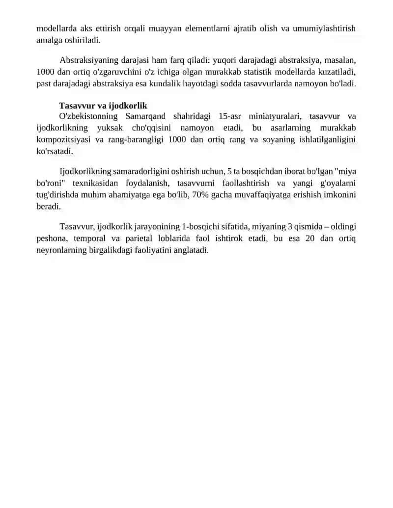 Abstraksiya tushunchasi, xulosa va hukm; Aktiv va passiv xayol turlari 4