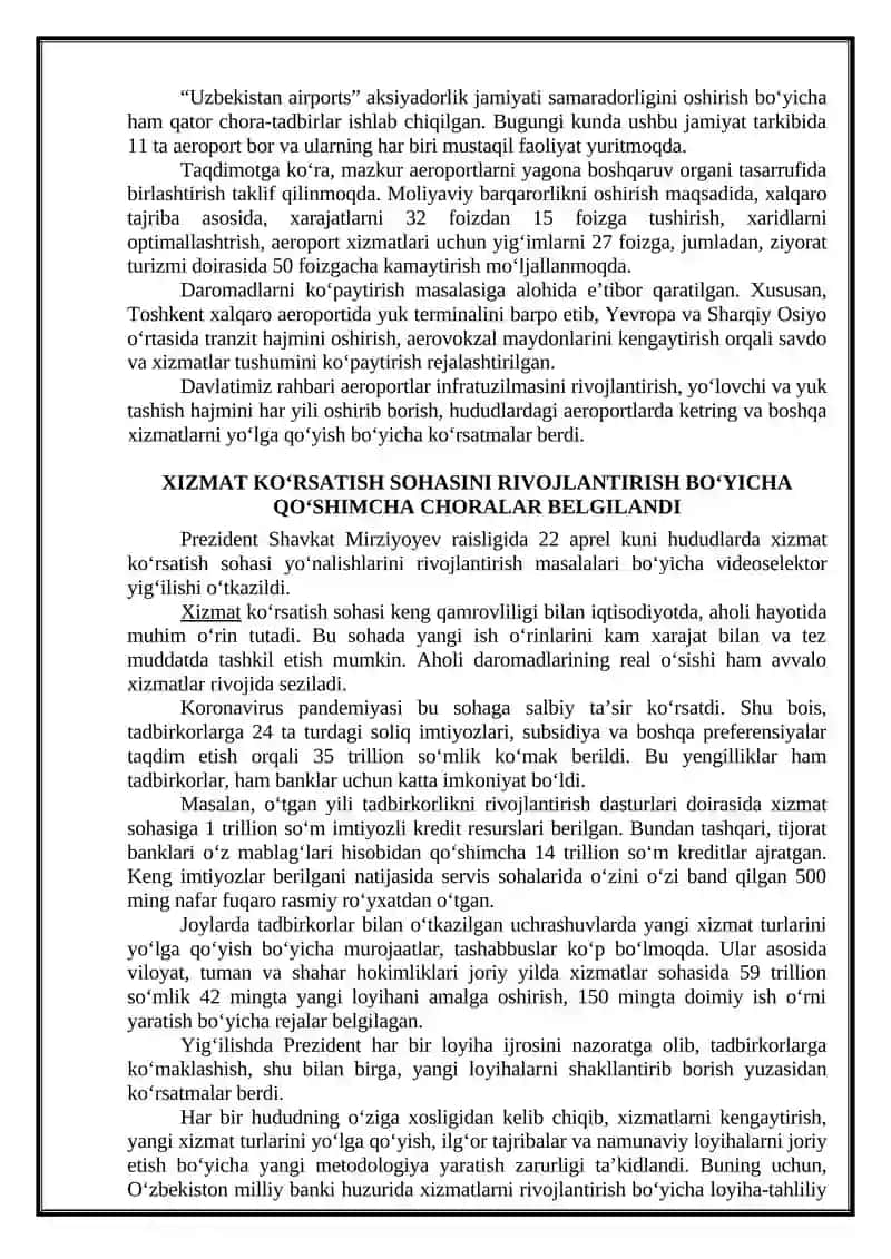 O‘ZBEKISTON RESPUBLIKASIDAGI IQTISODIY, IJTIMOIY-SIYOSIY VOQEALARGA DOIR MA’LUMOTLAR 4
