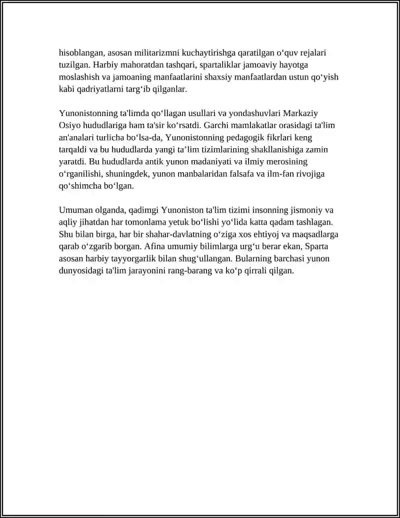 QADIMGI YUNONISTON,SPARTA VA AFINADA,MARKAZIY OSIYODA TA'LIM VA PEDAGOGIK FIKRLAR 4
