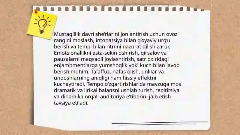 Mustaqillik davri o'zbek she'riyati namunalarini ifodali o‘qish Usmonova E'zoza 4