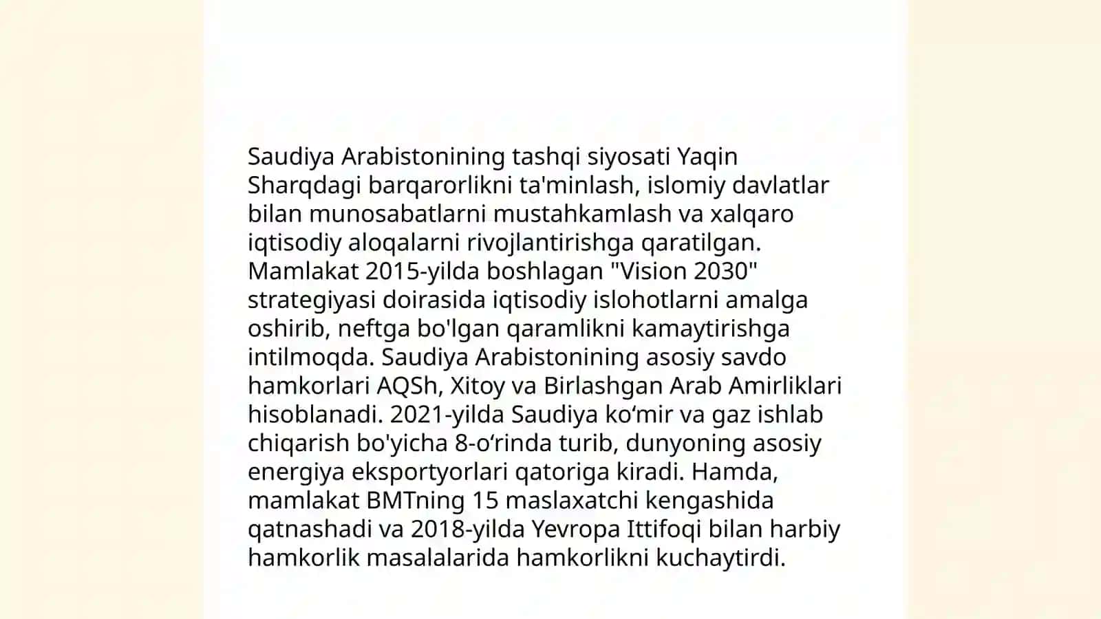 Arabiston Davlati ichki va tashiqi siyosati 4