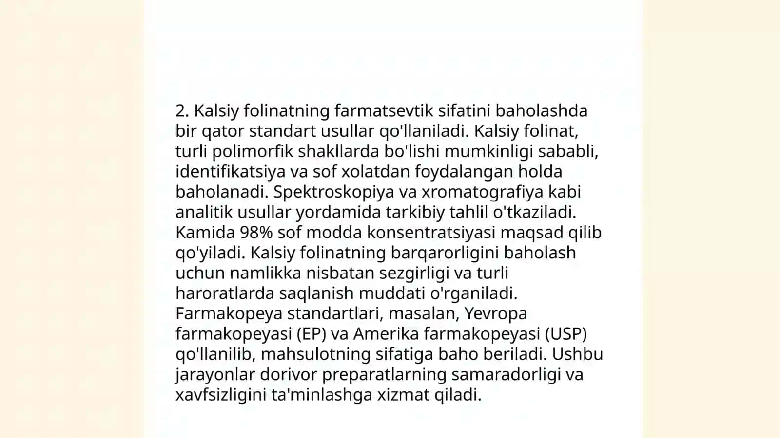 Kalsiy folinat dori moddasining tahlil usullari 4
