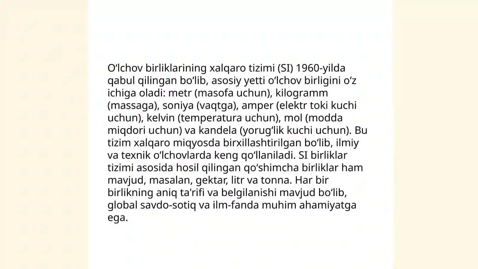 Miqdorlarni oʻlchash, oʻlchov birliklarining turlari orasidagi bogʻliqliklar va ular ustida amallar bajarishga oʻrgatish metodikasi 4