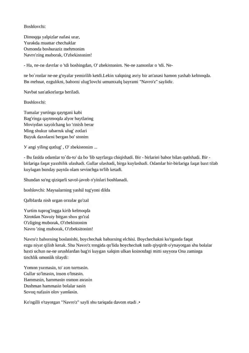 Assalom Navro'z! mavzusida tadbir ishlanmasi 4