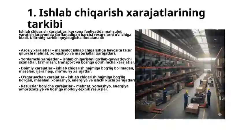 Maxsulot ishlab chiqarish xarajatlari taxlili 4