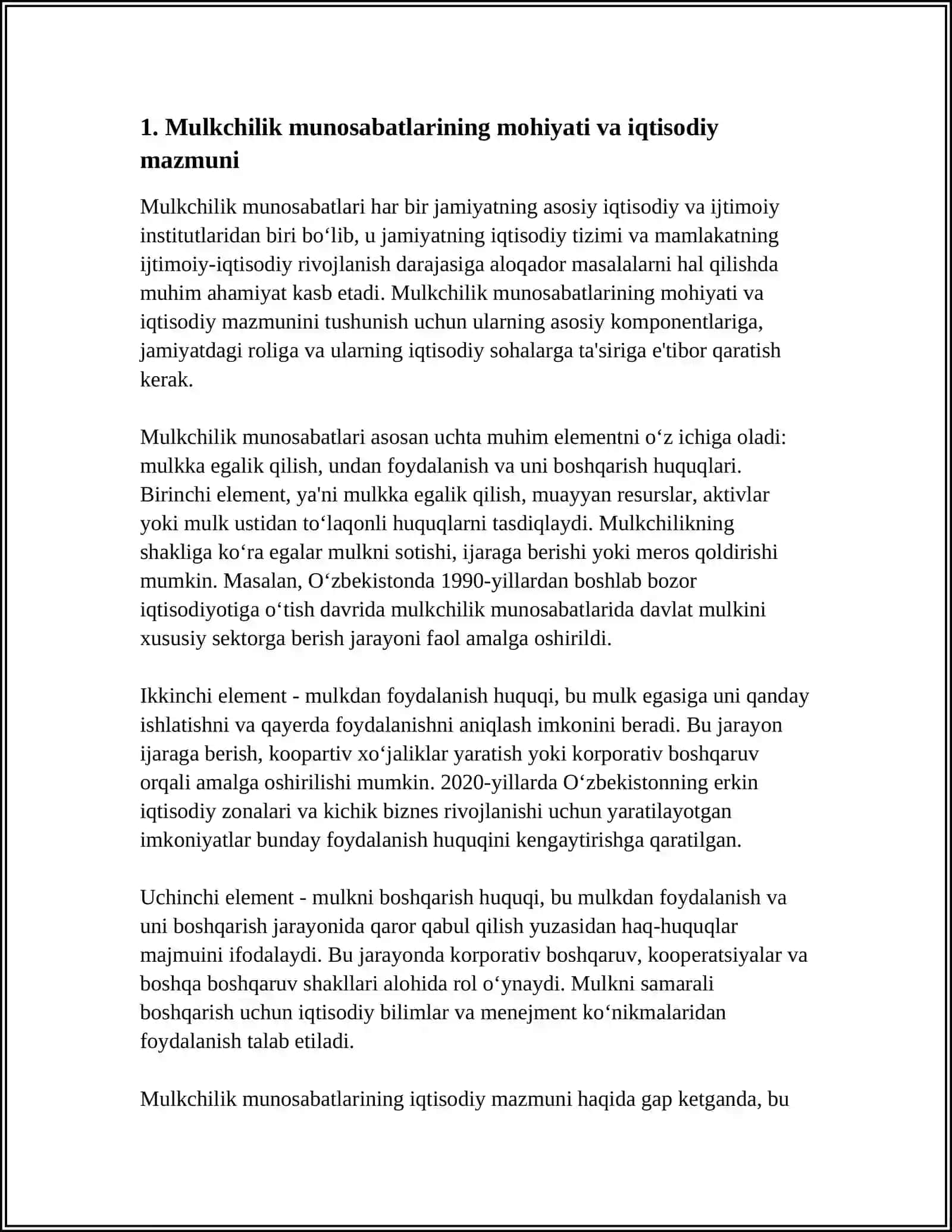 MULKCHILIK MUNOSABATLARINING MOHIYATI VA IQTISODIY MAZMUNI 4