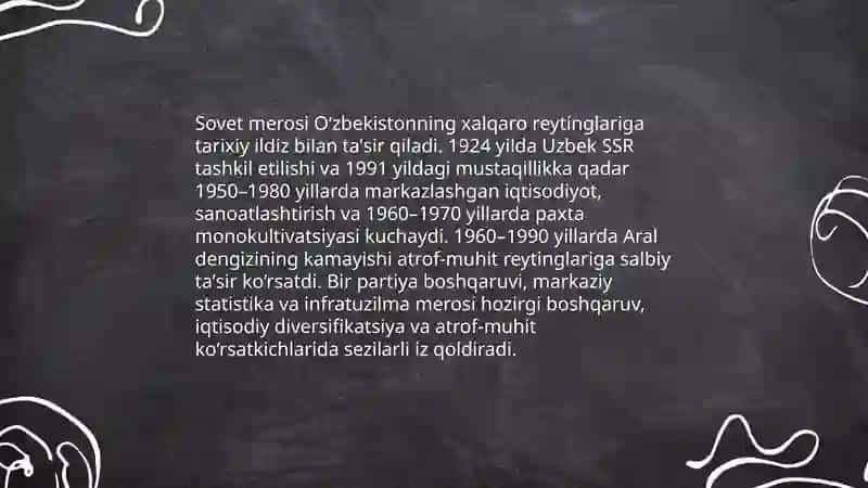Oʻzbekistonning xalqaro reytingdagi koʻrsatkichlarini koʻtarishning tarixiy va siyosiy ahamiyati 4