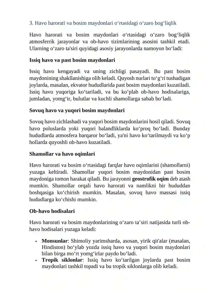 Shimoliy yarimsharda havo harorati va bosim maydonlarining geografik va mavsumiy xossalari 4