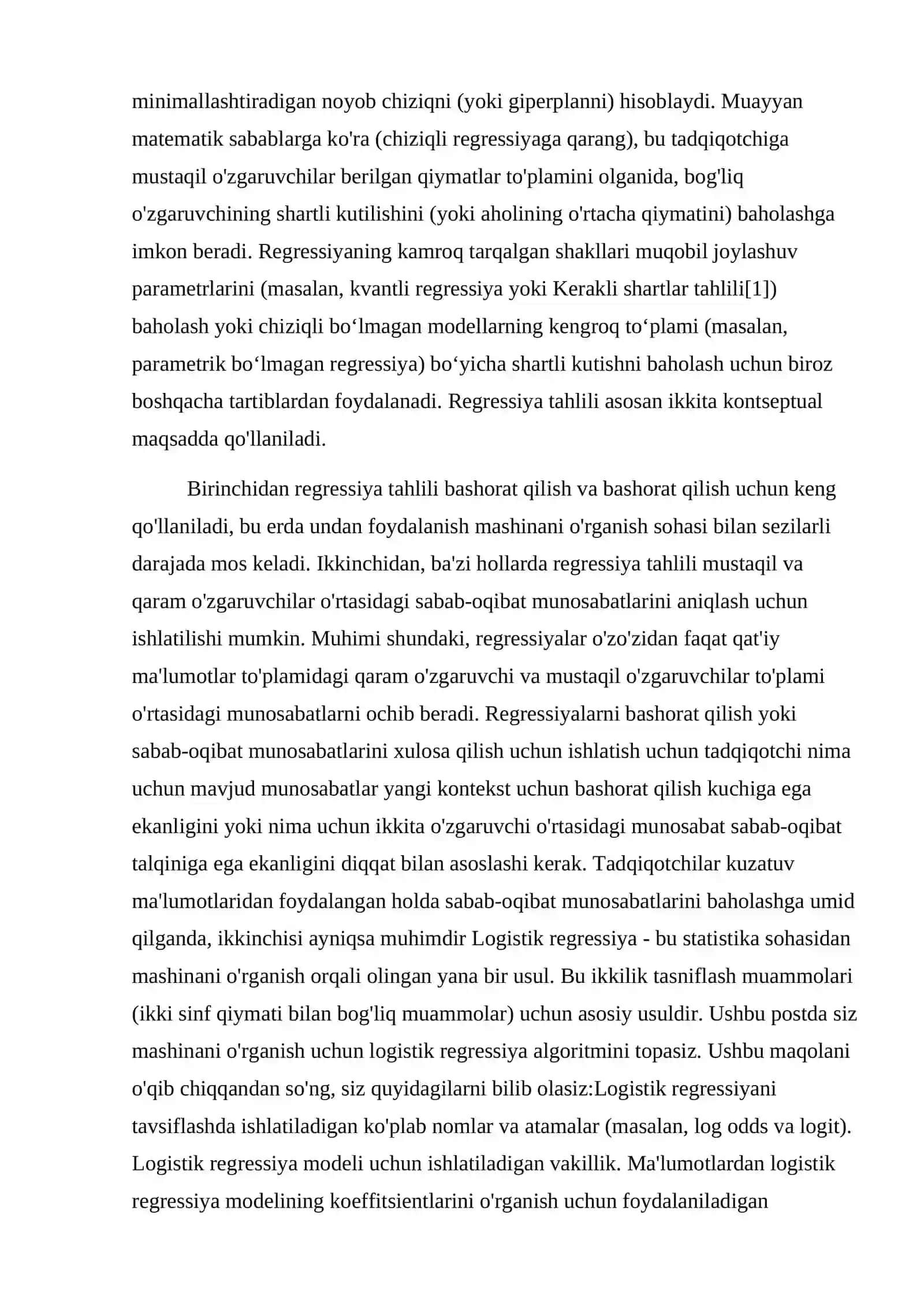 Tasniflash muammosi uchun logistik va softmax regressiya funksiyalaridan foydalanish 4