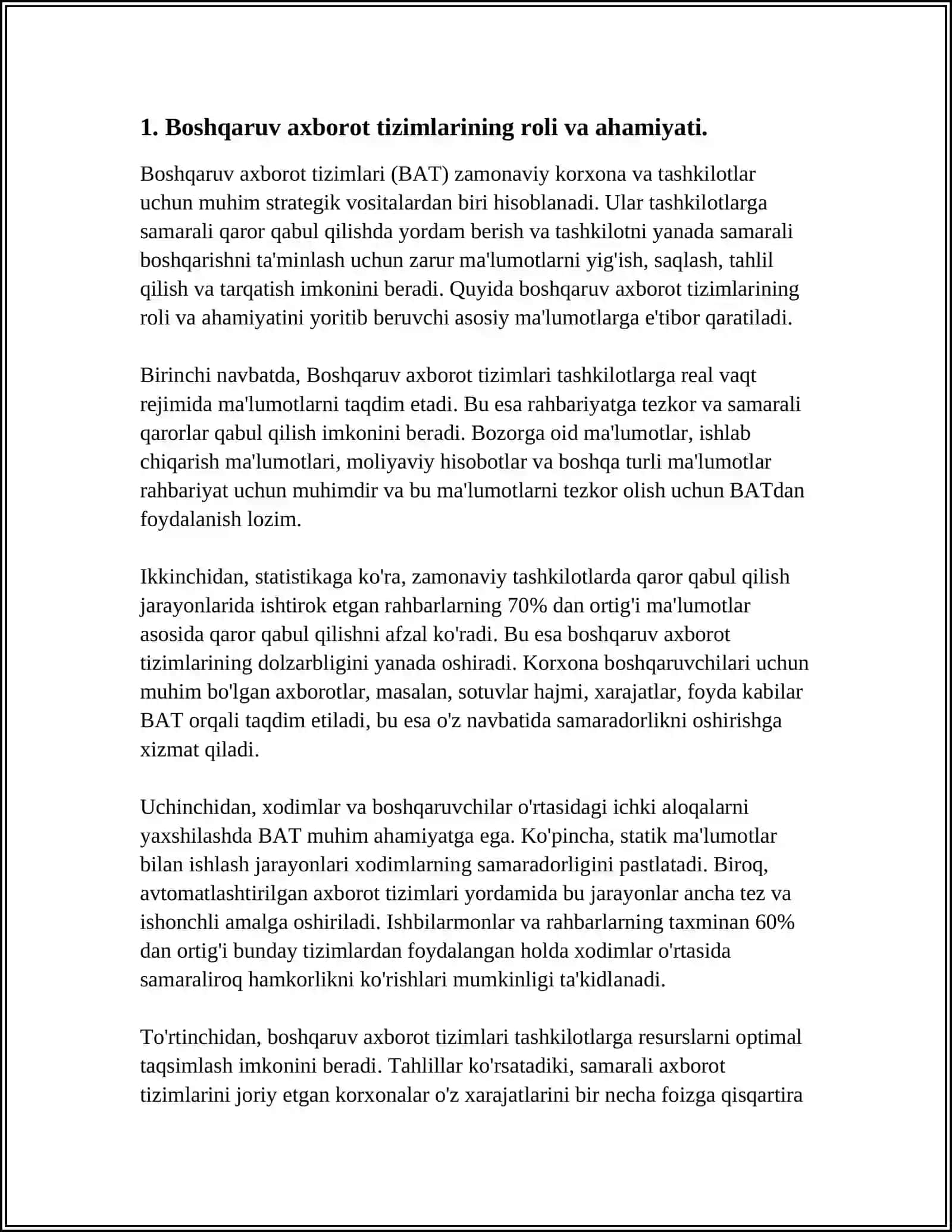 BOSHQARUV- AXBOROT TIZIMLARI ULARNING XUSUSIYATLARI VA TEXNIK KO'RSATGICHLARI 4