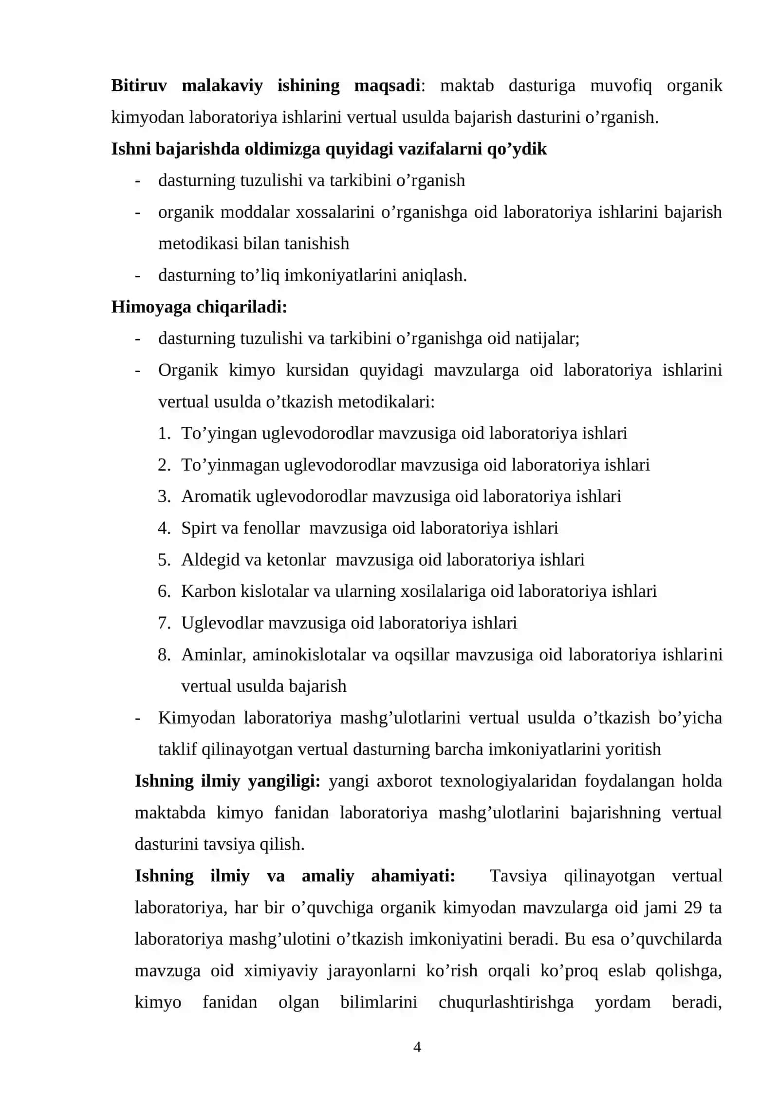 Organik kimyodan laboratoriya ishlarini virtual usulda tashkil qilish 4