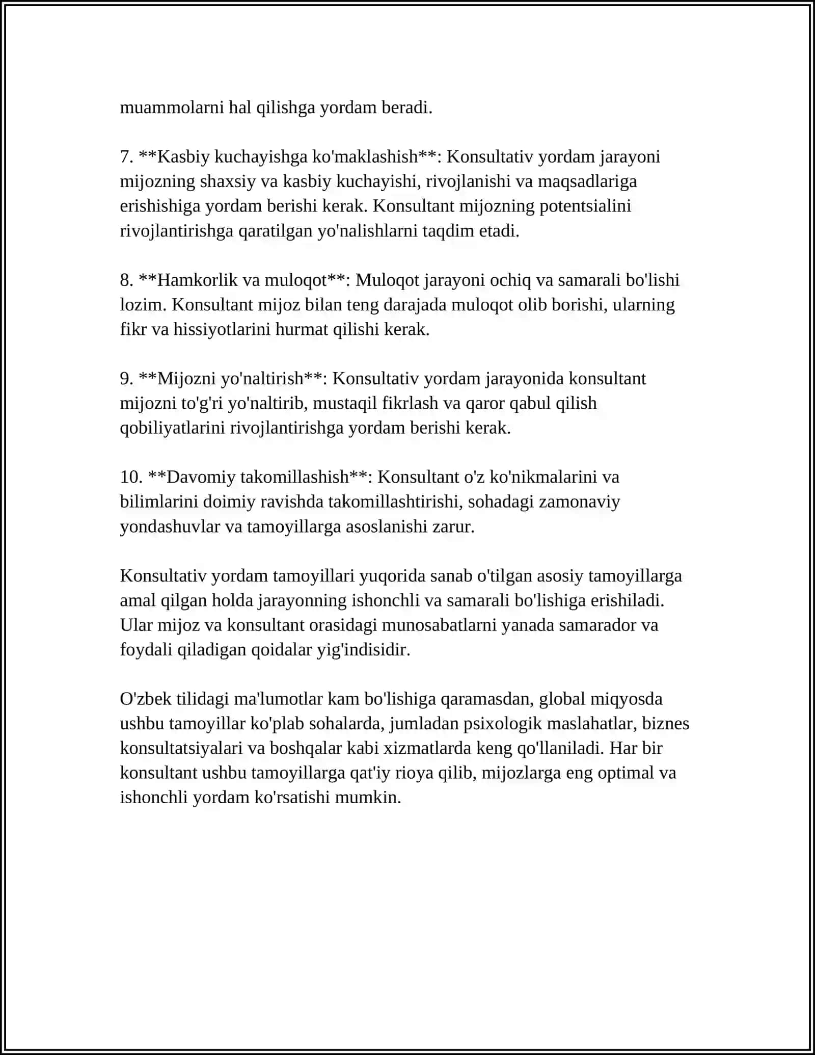 MUSTAQIL ISH Mavzu: KONSULTATIV YORDAM TAMOYILLARI 4