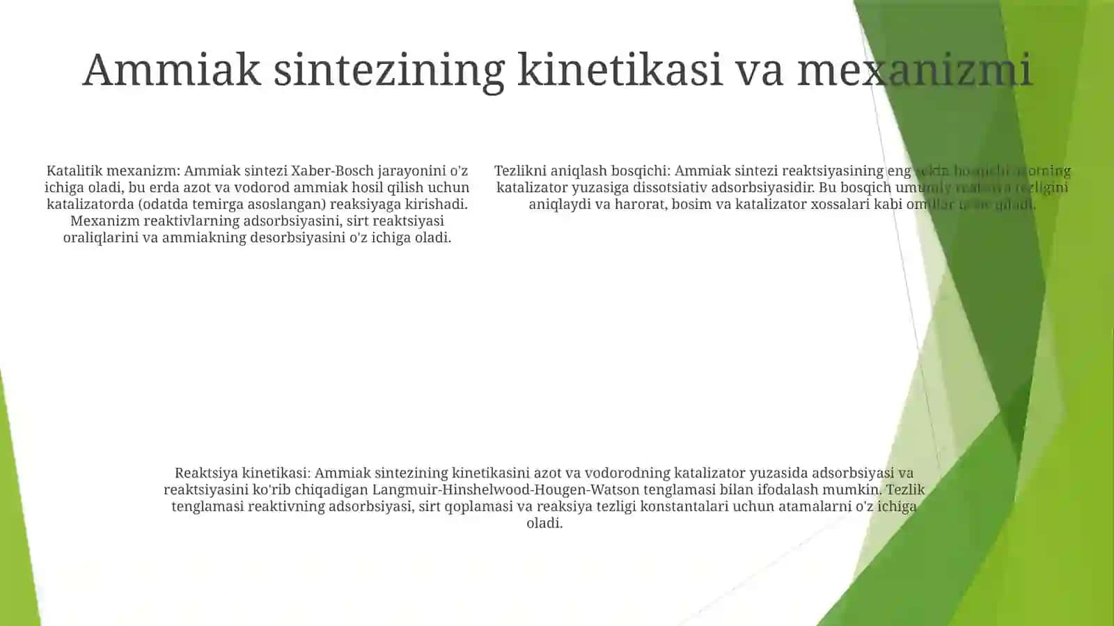 Ammiak Sintezi Jarayonining NazariyAsoslari 4