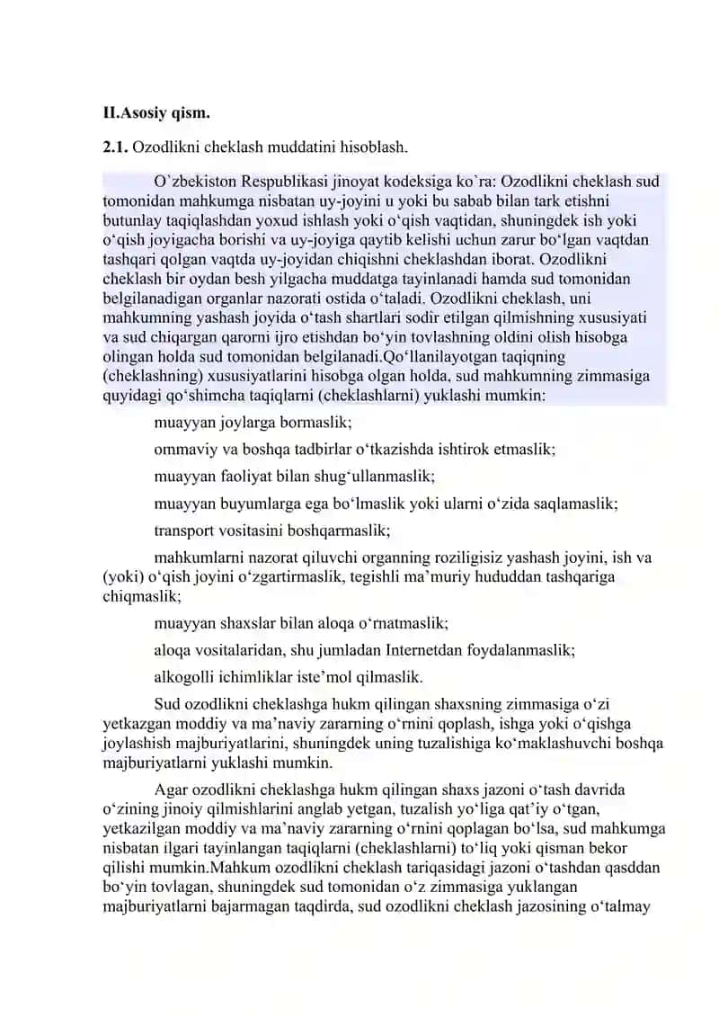 Ozodlikni cheklash tariqasidagi jazoni шокщ уешыр tartibi 4