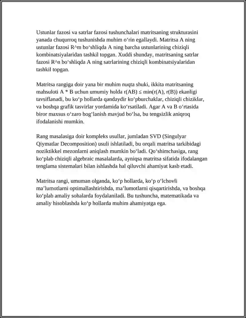 MATRITSANINIG RANGI HAQIDAGI TEOREMA 4