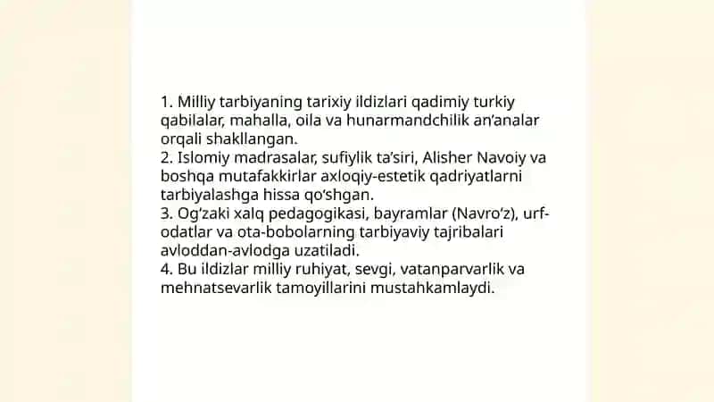Milliy tarbiyaning mazmuni va uni takomillashtirish 4