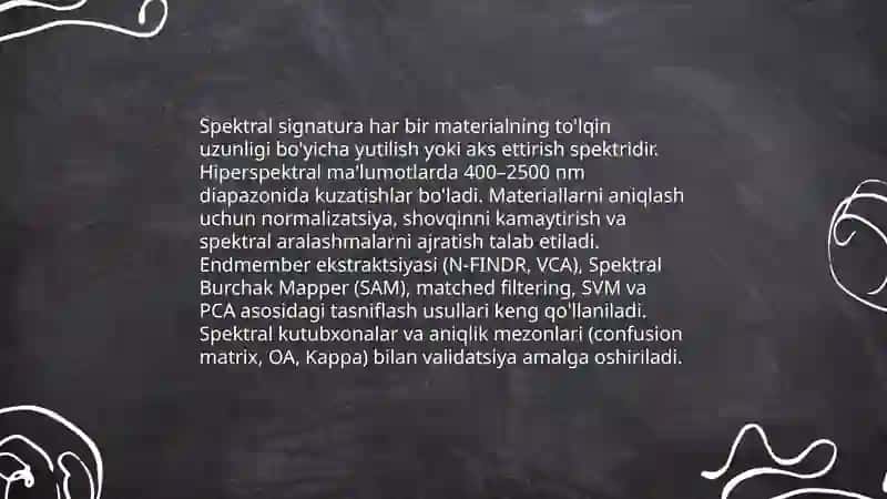 RAQAMLI TASVIRNI ISHLASH (IMAGE PROCESSING): SPEKTRAL TAHLIL, MULTISPEKTRAL | HIPERSPEKTRAL TASVIRLAR 4