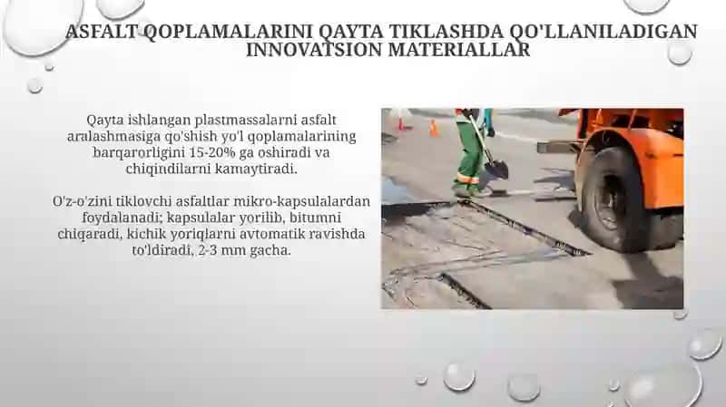 Yo'l to'shamasini rekonstruksiya qilishda innovatsion materiallarni qo'llash 4