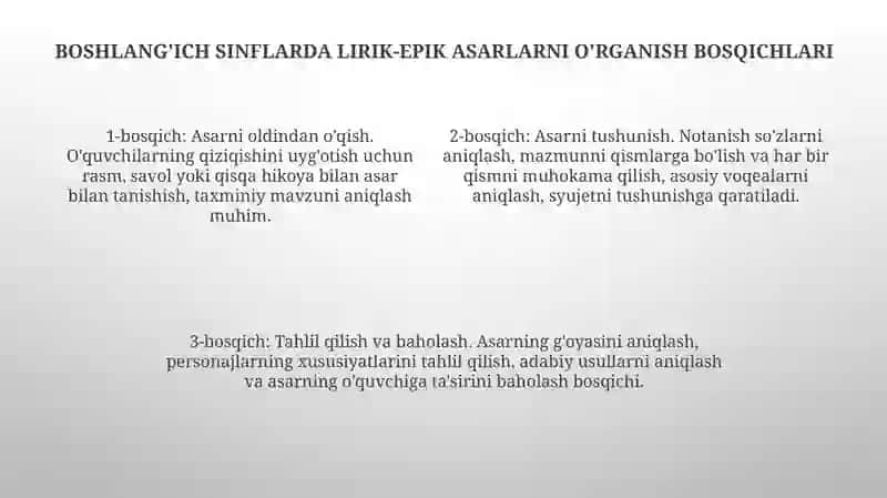 Boshlanğich sinfda liroepik asarlar ustida ishlash uchun metodik tavsiyalar 4