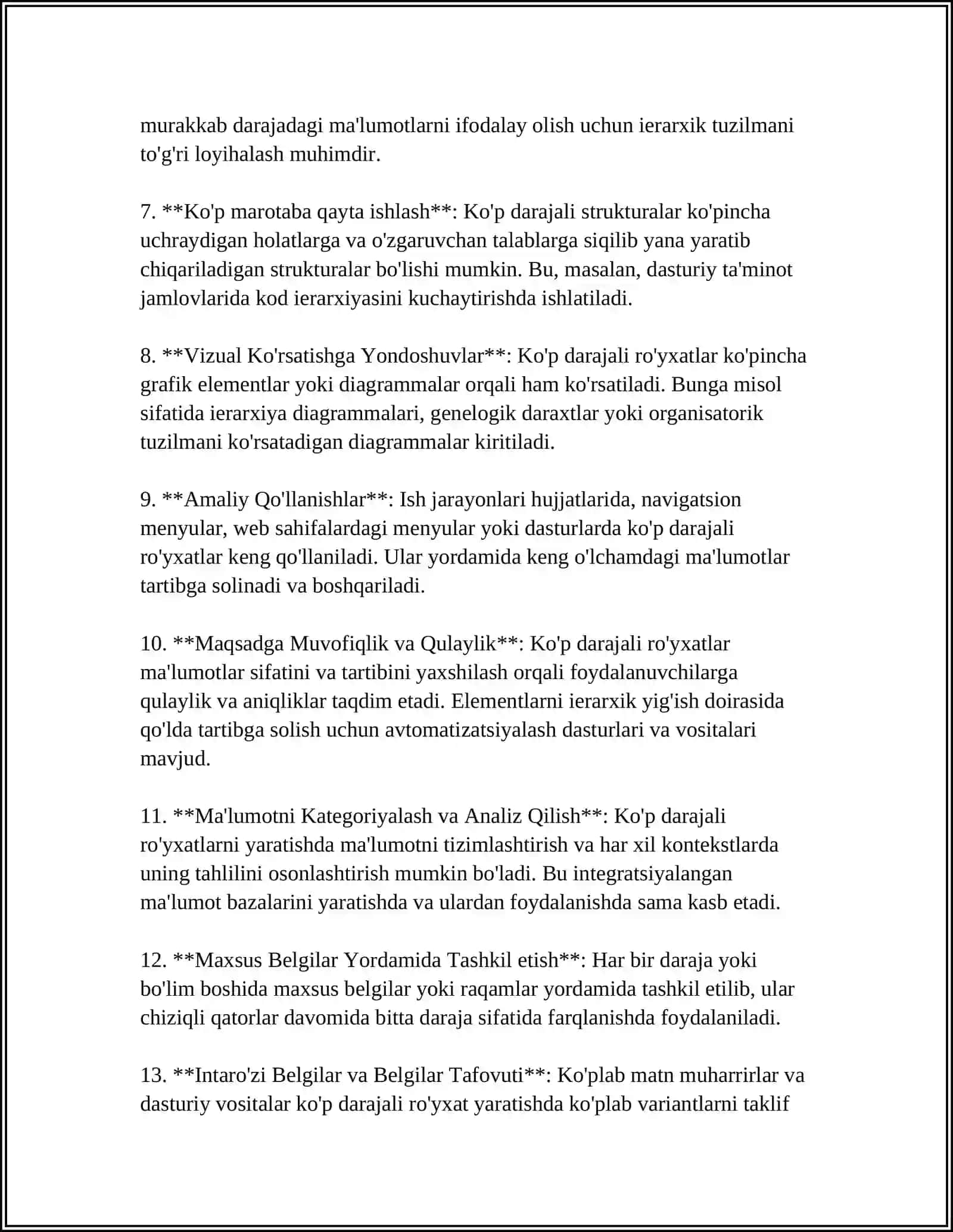 MULTI-LEVEL ROʻYXAT YARATISH VA MOSLASHTIRISH QANDAY AMALGA OSHIRILADI 4