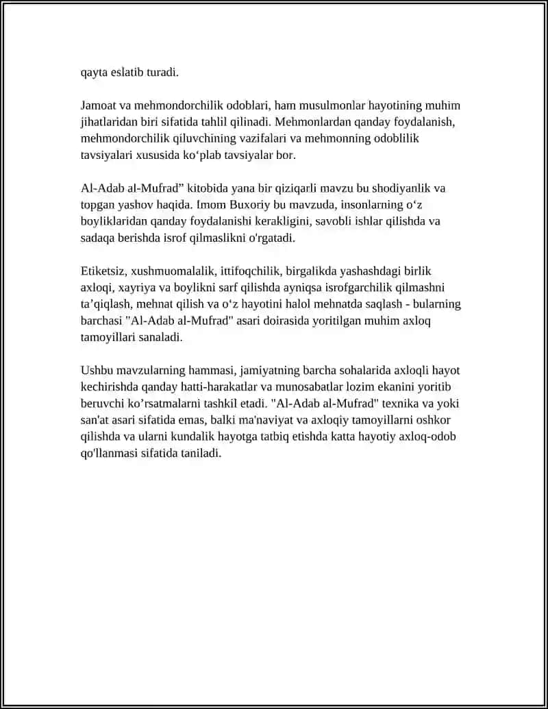 IMOM BUXORIYNIG "AL-ADAB AL-MUHRAD" ASARINIG MAZMUNI 4