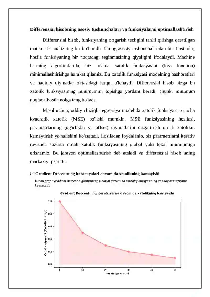 Mashinali o'qitish algoritmlarida differensial hisob tadbiqlari 4