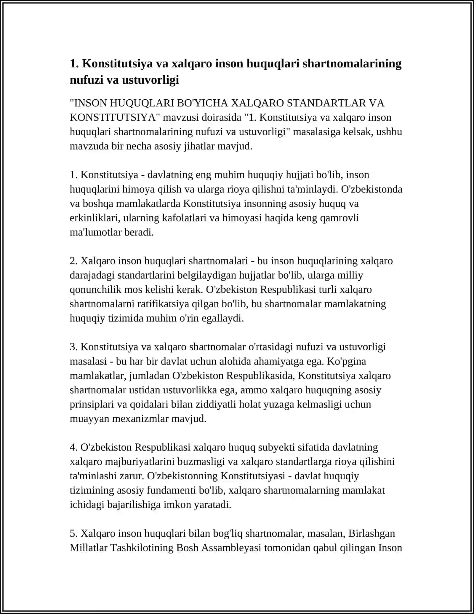 INSON HUQUQLARI BO'YICHA XALQARO STANDARTLAR VA KONSTITUTSIYA 4