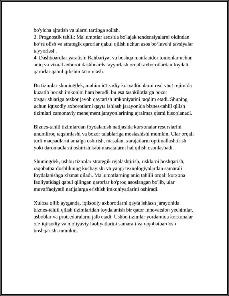 IQTISODIY AXBOROTLARNI QAYTA ISHLASH JARAYONIDA BIZNES-TAHLIL QILISH TIZIMLARIDAN FOYDALANISH 4