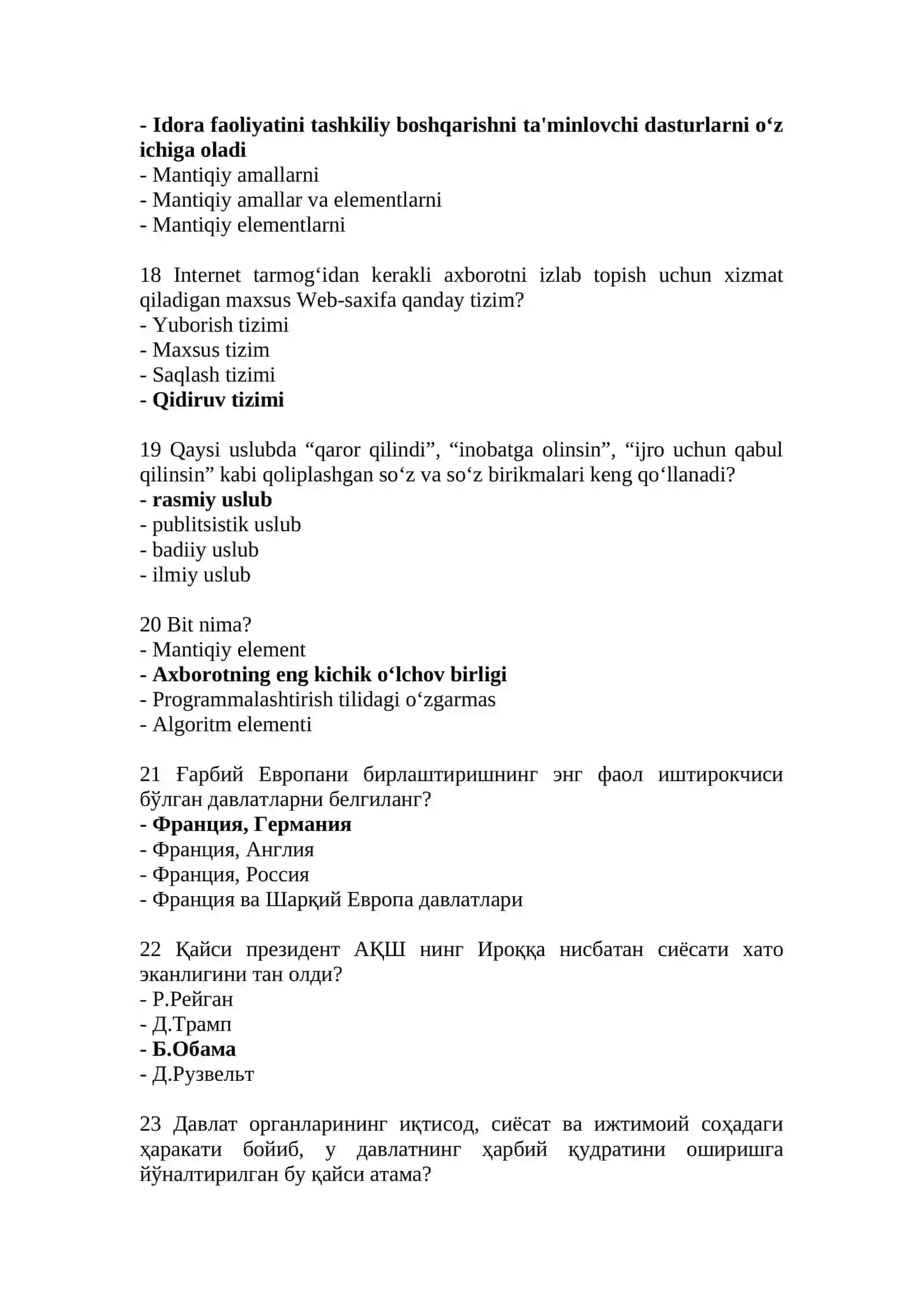 2026-yil yanvar oyi Argos test savollari javoblari bilan birga 4