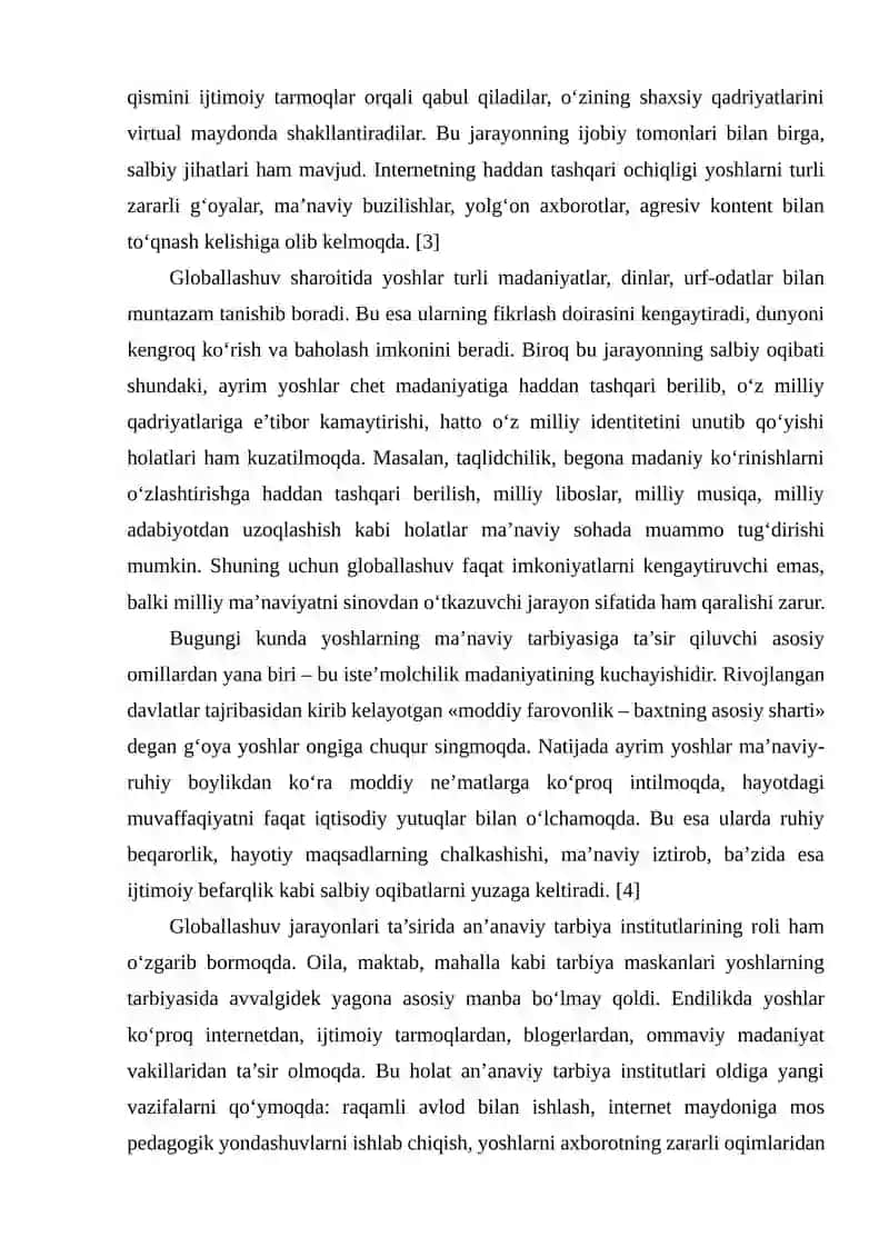 GLOBAL IJTIMOIY- MADANIY O‘ZGARISHLAR KONKETSIDA YOSHLAR MA’NAVIYATI 4