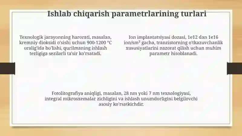 Mantikiy integral mikrosxemalarning tayyorlanishi ussulari parametrlari va avzaliklari 4