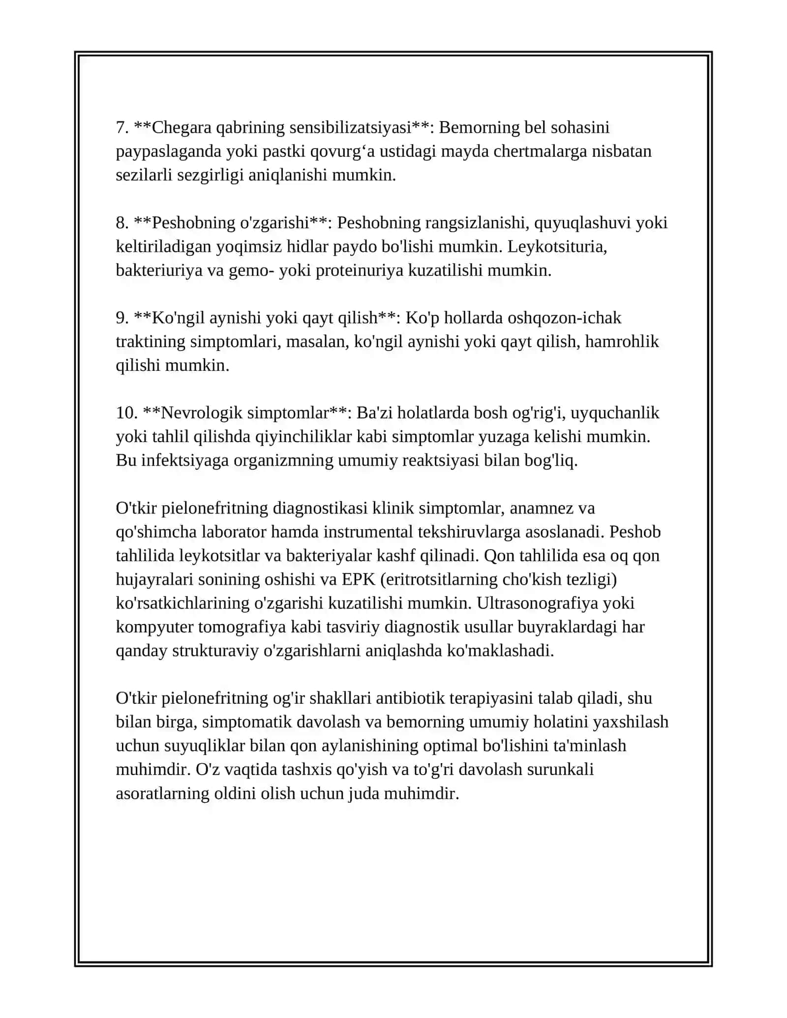 O'TKIR VA SURUNKALI PIELONEFRIT VA GLOMERULONEFRIT SIMPTOMATOLOGIYASI VA DIAGNOSTIKASI 4