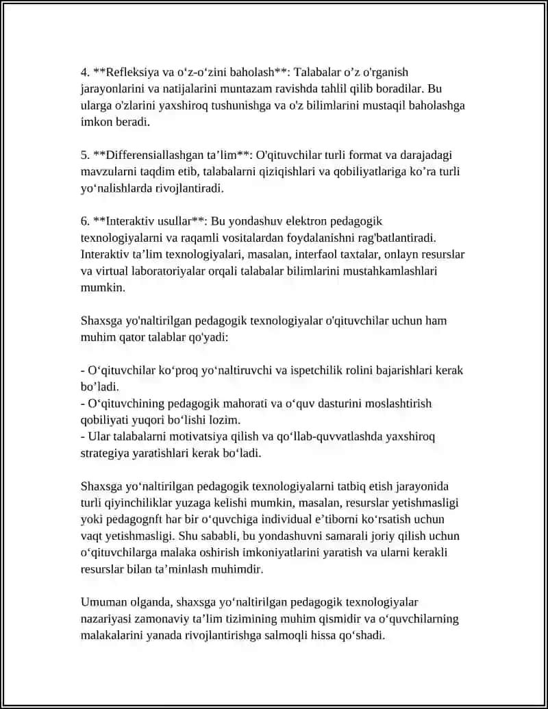 SHAXSGA YONATRILGAN PEDAGOIG TEXNALOGIYALAR 4