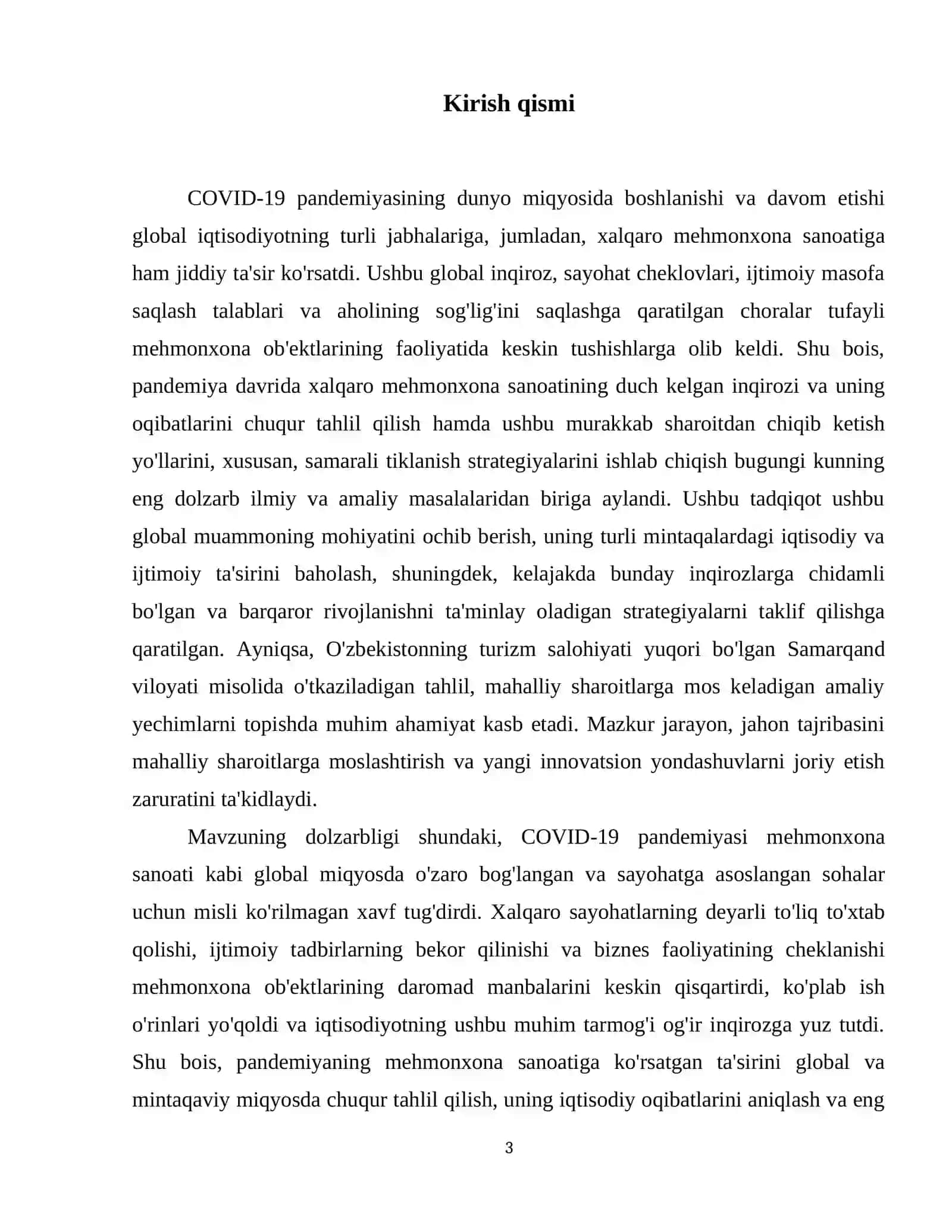 Pandemiya davrida xalqaro mehmonxona sanoatining inqirozi va tiklanish strategiyalari 4