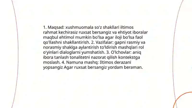 Madaniy nutqning grammatik va uslubiy meʼyorlari boʻyicha mashq va topshiriqlar tayyorlash 4