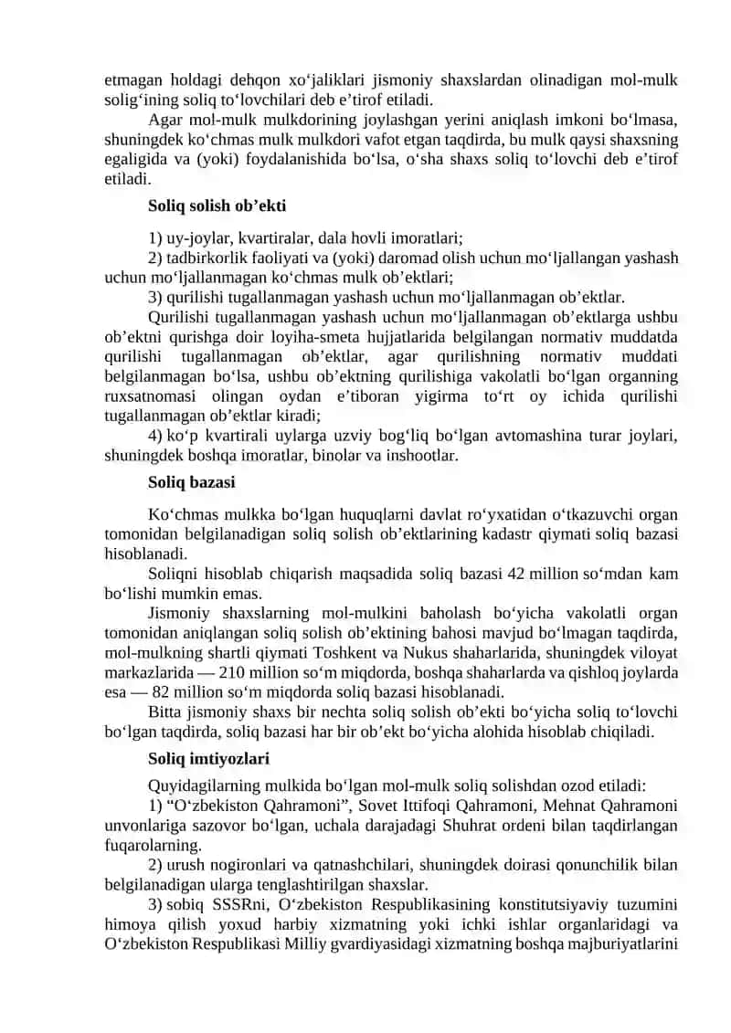 Jismoniy shaxslar yer solig'ining to'lovchilari soliq solish obekti va stavkalari 4