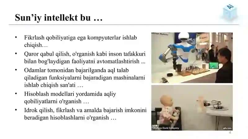 Sun’iy Intellektga Kirish  Asosiy tushunchalar va sohalarda qo‘llanilish 4