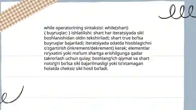 Takrorlash operatorlari (for, while, do-while) 4