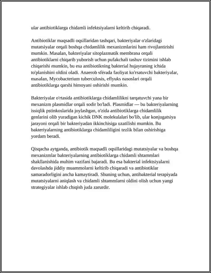 KIMYOTERAPEVTIK PREPARATLAR VA ANTIBIOTIKLARGA BAKTERIYALARNING CHIDAMLI SHTAMMLARINING SHAKLLANISH MEXANIZMI 4