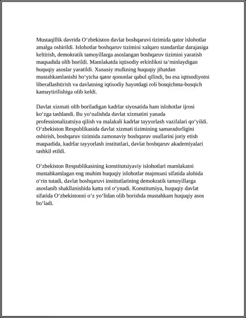 MUSTAQILLIK YILLARIDA DAVLAT BOSHQARUVI TIZIMIDA AMALGA OSHIRILGAN ISLOHOTLAR 4