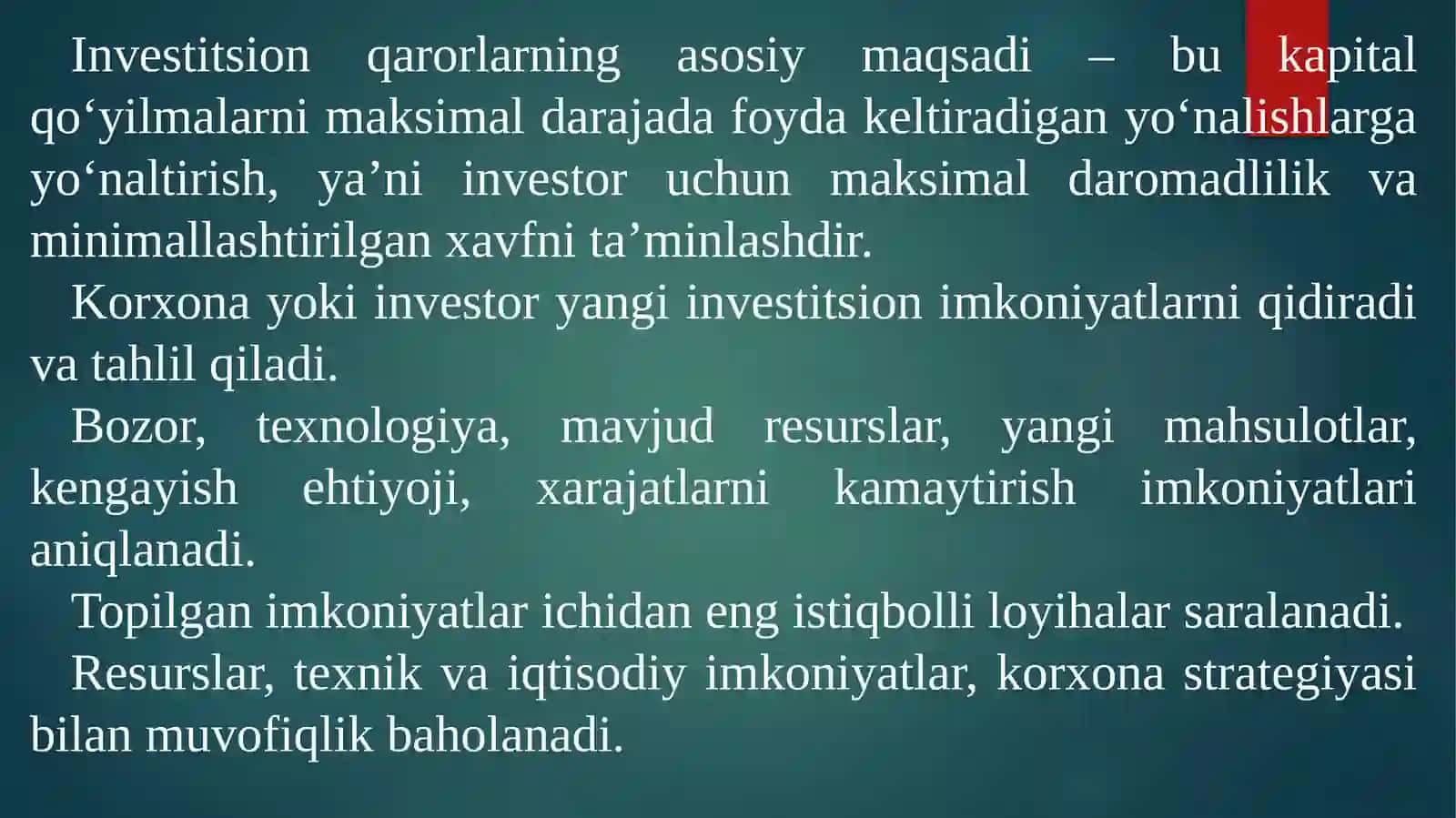 INVESTITSION QARORLARNI QABUL QILISH ASOSLARI 4
