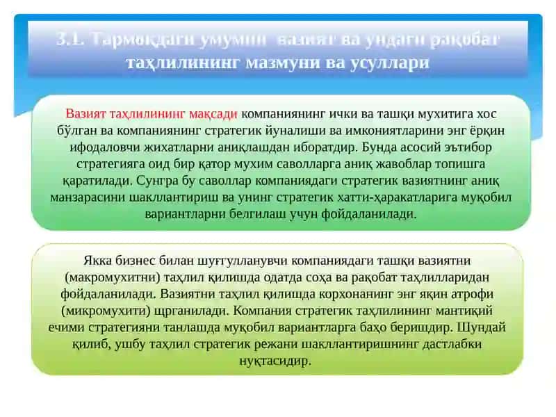 Умумий вазият ва ундаги рақобат таҳлили 4