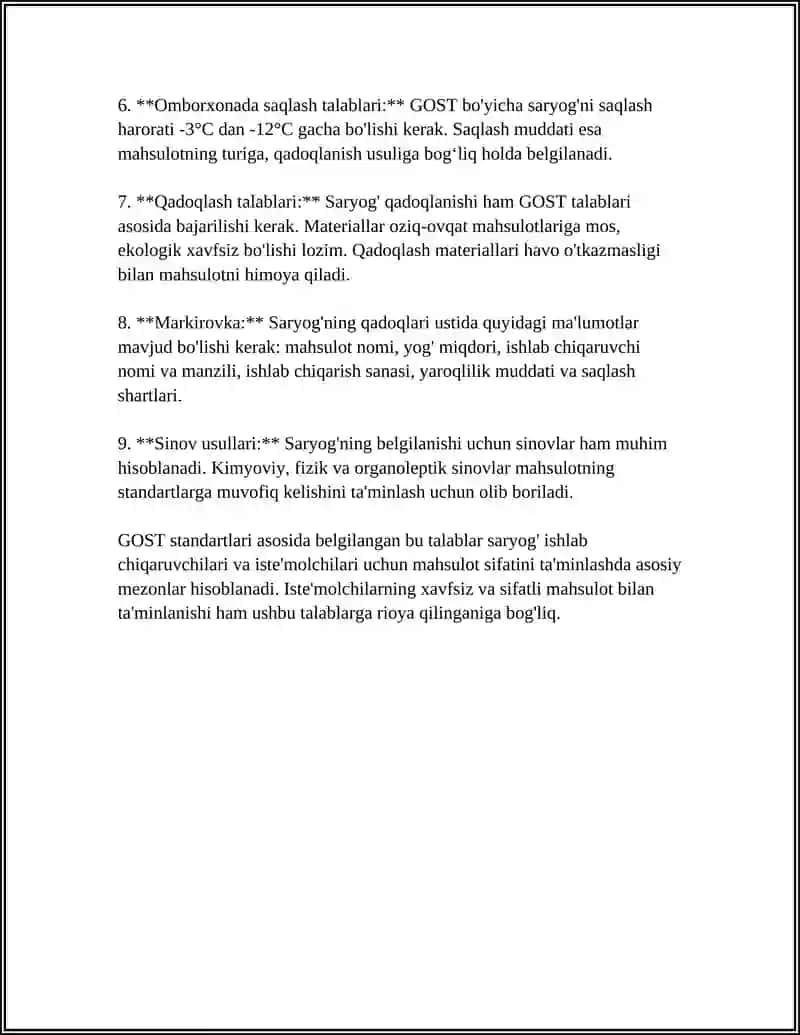 Saryog' Mahsulotini Identifikatsiyalash va Soxtaligini GOST Standart bo'yicha O'rganish 4