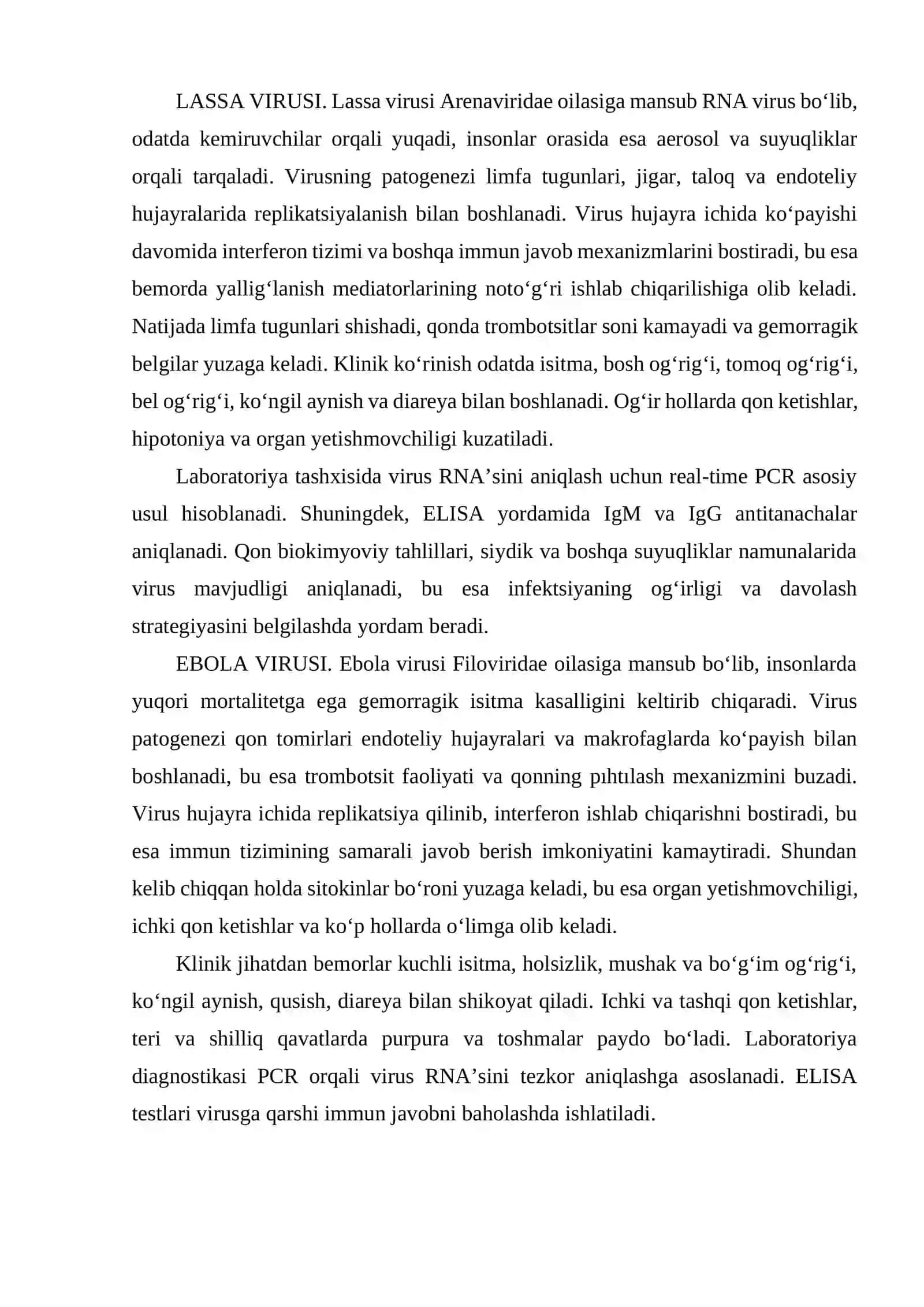 EBOLA, LASSA, ZIKA VIRUSLARI: PATOGENEZ, KLINIKA VA LABORATORIYA TASHXISI 4