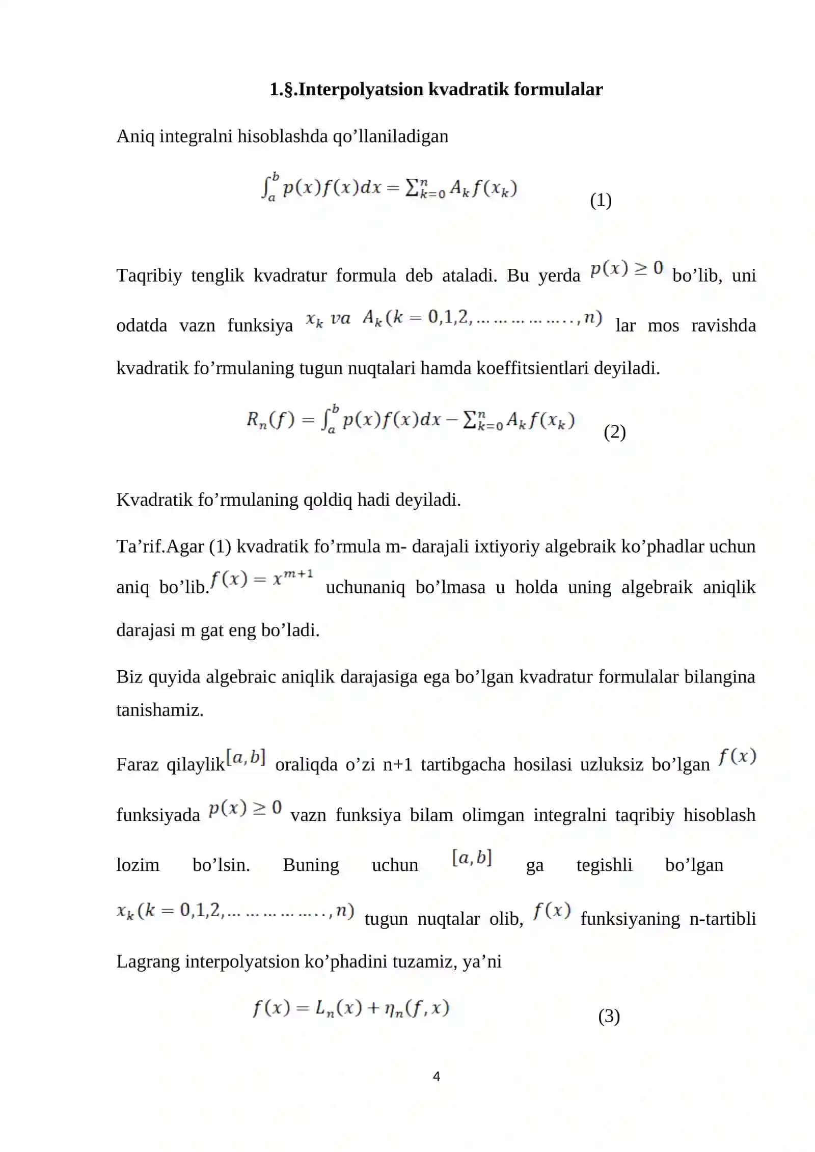 Interpolyatsion kvadratur formulalar 4