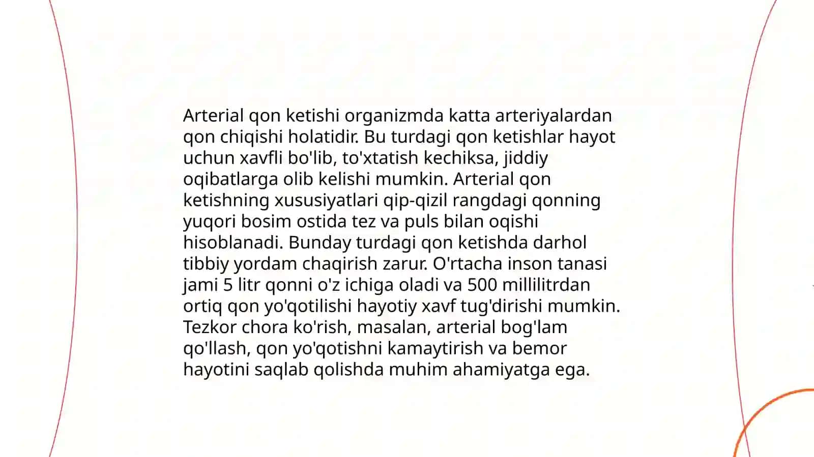 Qon ketish turlari, sabablari va vaqtincha toʻxtatish usullari 4