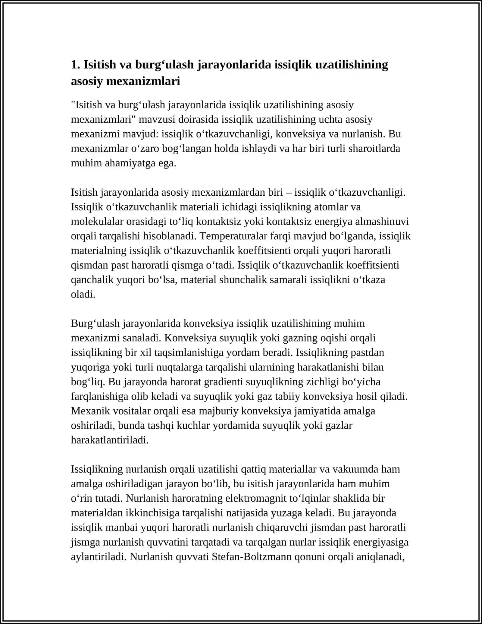 ISITISH BURGʻULASH TOVUTISH VA KONDENSATSIYALASHI VA TEMPERATURA MAYDONI VA GRADEYINTI TURLI MATERIALLAR ISSIQLIK UTKAZUVCHANLIGI VA ULARNING ISSIQLIK UTKAZUVCHANLIK KOYEFFITSIYENTI 4