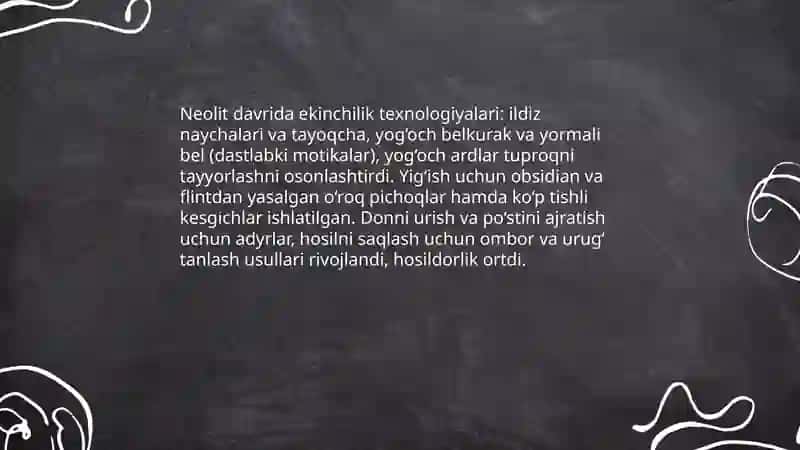 Neolit ishlab chiqaruvchi xojaliklarning taraqiyoti 4